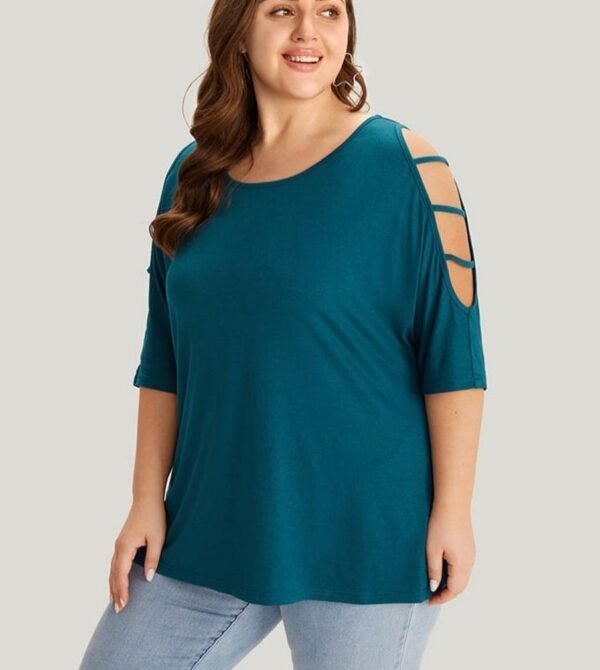 Women's 3/4 Sleeve Hollowed Out Shoulder Top UK 22-24