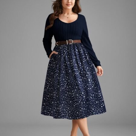 Striped Waist-Cinched Dolman Sleeve Midi Dress