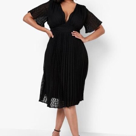 Solid pleated chiffon midi dress