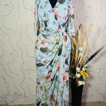 Occasion Floral Puff Sleeve Maxi Dress -blue