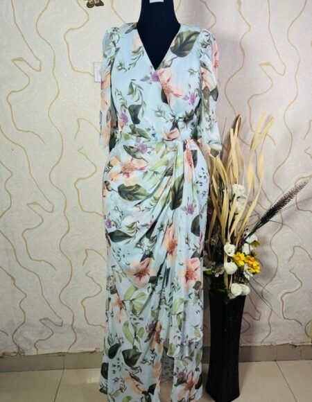 Occasion Floral Puff Sleeve Maxi Dress -blue