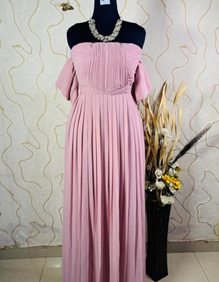 Pleated Bardot maxi dress - blush