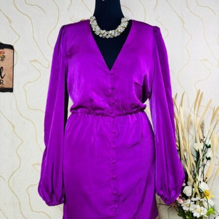 Satin Blouson Sleeve Mini Dress - Purple/pink