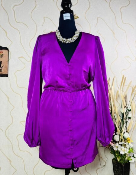 Satin Blouson Sleeve Mini Dress - Purple/pink