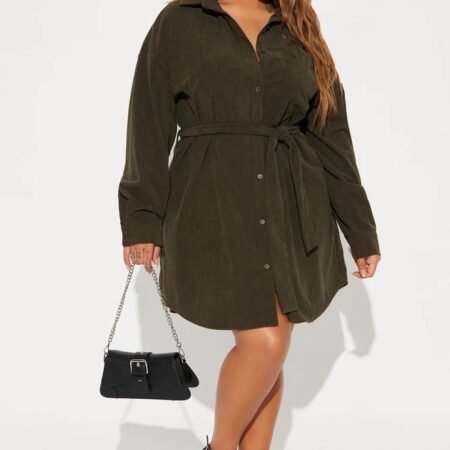 Corduroy shirt dress with belt