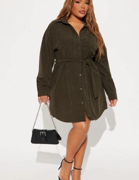 Corduroy shirt dress with belt