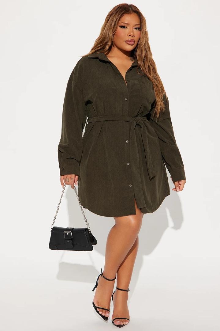 Corduroy shirt dress with belt