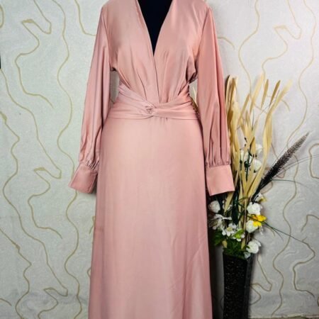 Satin maxi dress with front twist and side split