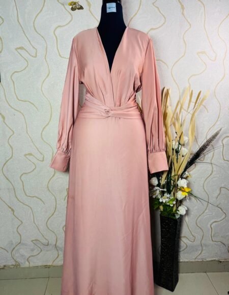 Satin maxi dress with front twist and side split