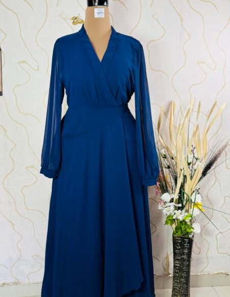 Navy blue chiffon wrap maxi dress