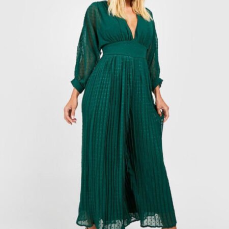 Green wide leg chiffon jumpsuit