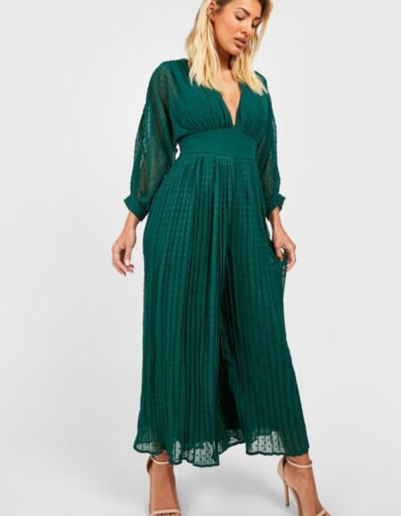 Green wide leg chiffon jumpsuit
