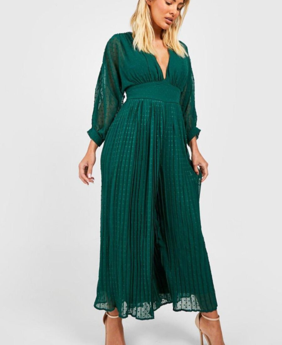 Green wide leg chiffon jumpsuit