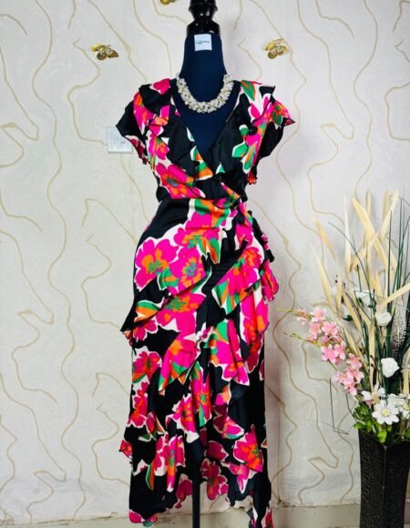Multicoloured Floral print wrap dress