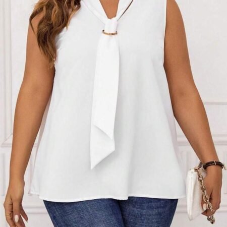 Plus size women white sleeveless blouse