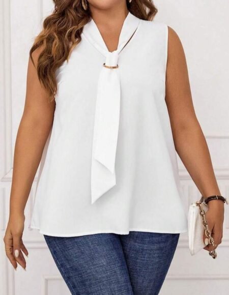 Plus size women white sleeveless blouse