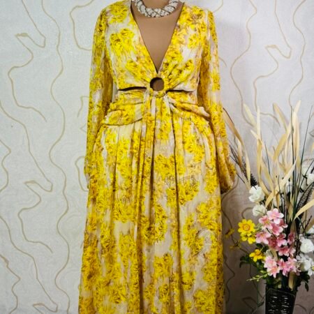 Chiffon floral print cut out maxi dress