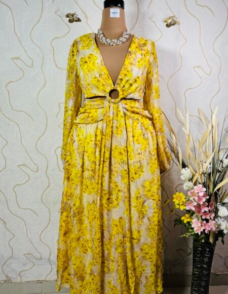 Chiffon floral print cut out maxi dress