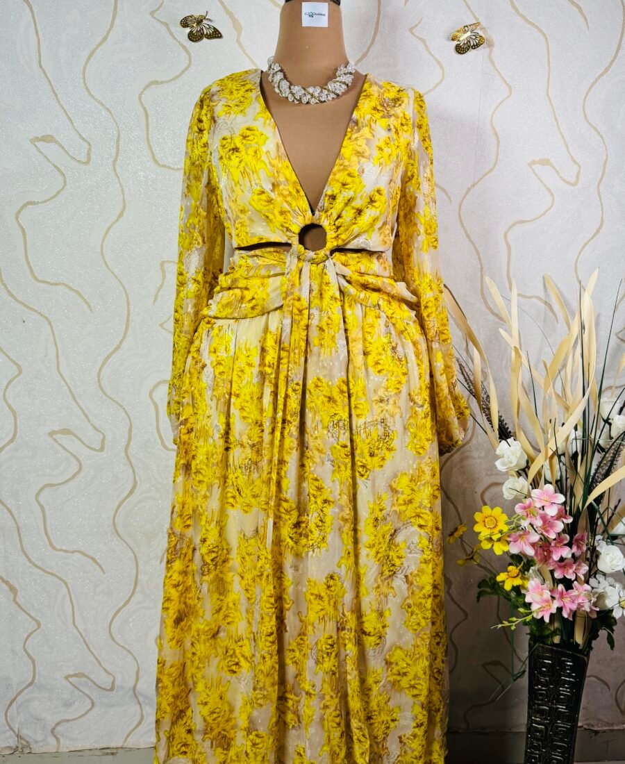Chiffon floral print cut out maxi dress