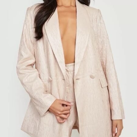 Textured Double Breasted Blazer - taupe