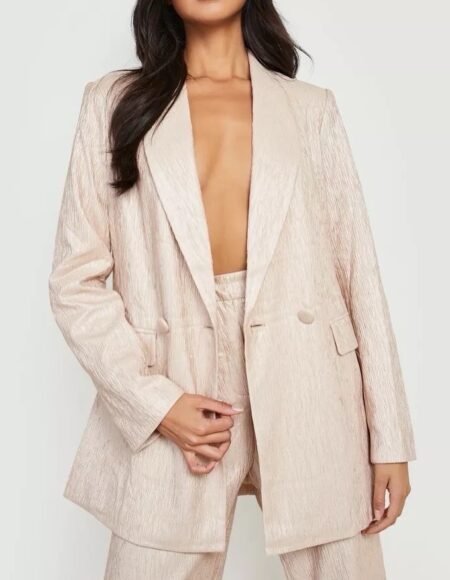 Textured Double Breasted Blazer - taupe