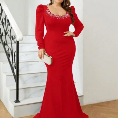 Red beaded neck mermaid gown