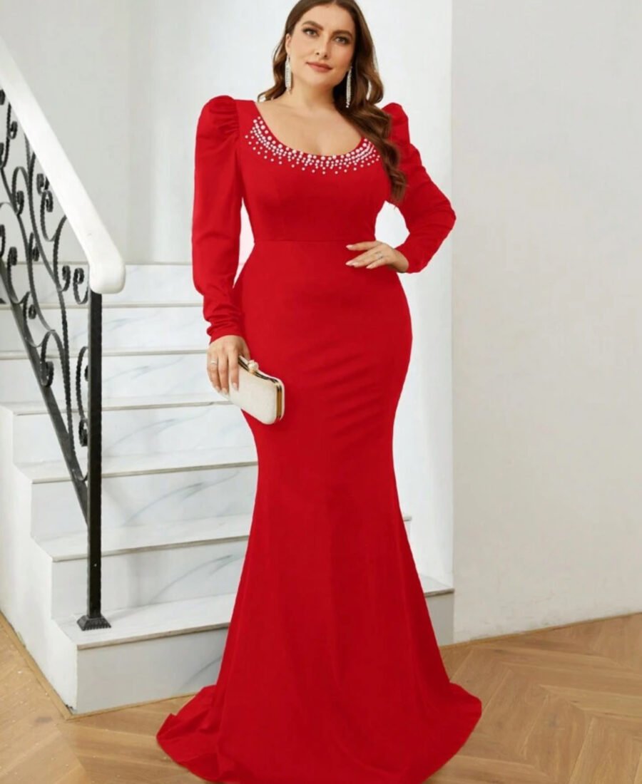 Red beaded neck mermaid gown