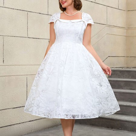 White textured fabric occasion dress