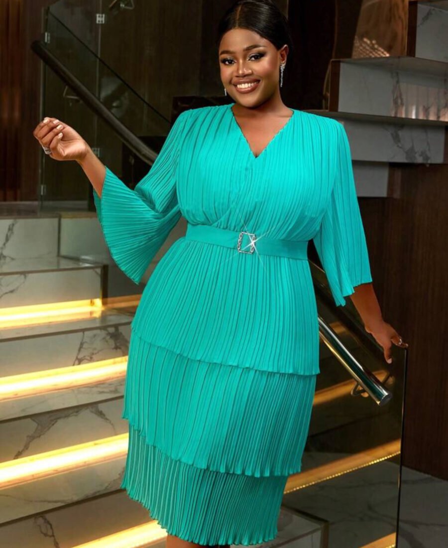 Mini pleated tripple tiered midi dress - Turquiose