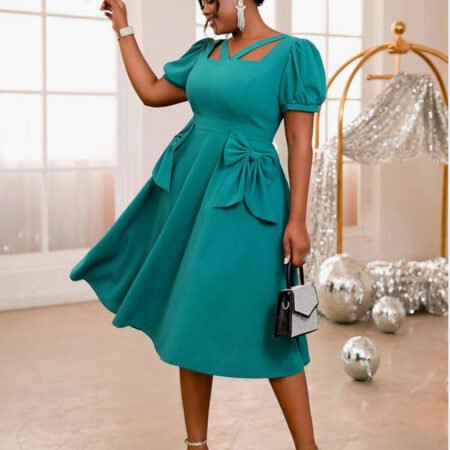 Bow detail midi dress - green