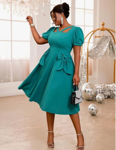 Bow detail midi dress - green