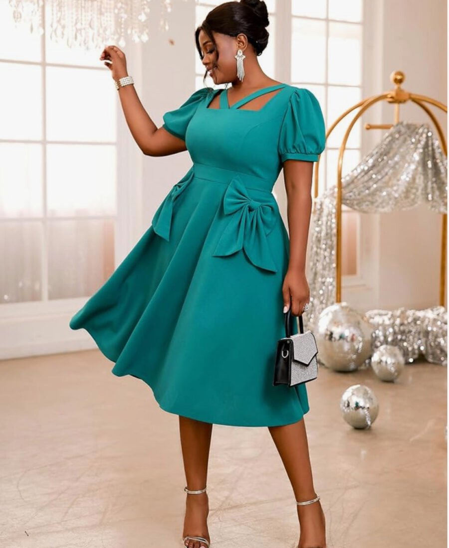 Bow detail midi dress - green