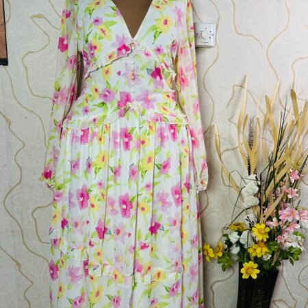 Floral print waist detail maxi dress