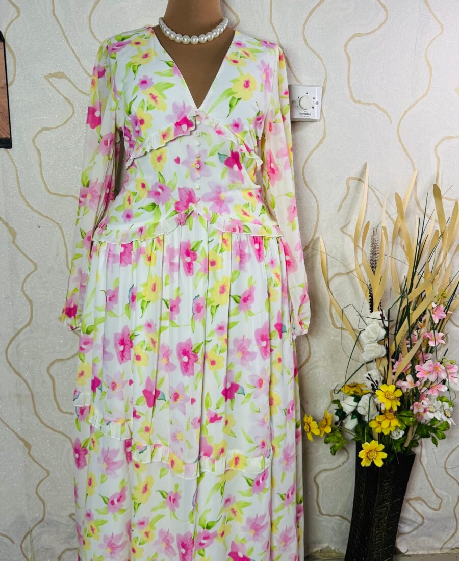 Floral print waist detail maxi dress