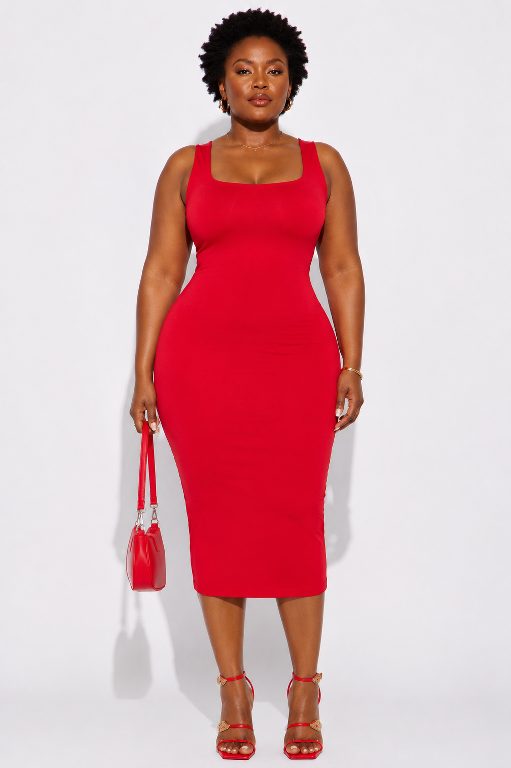 Fashion Nova Scarlet Square-Neck Midi Dress