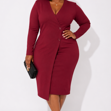 Burgundy Executive Blazer Midi Dress