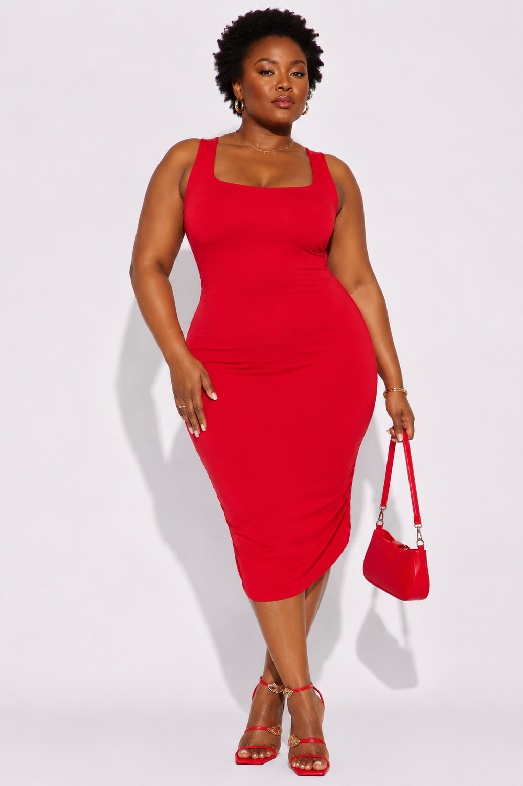 Fashion Nova Scarlet Square-Neck Midi Dress