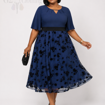 Midnight Bloom Floral Mesh Midi Dress